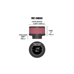 RC-0850 K&N Universal Clamp-On Air Filter -K&N Sales Store RC 0850 Dim 1