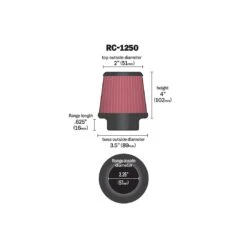 RC-1250 K&N Universal Clamp-On Air Filter -K&N Sales Store RC 1250 Dim 1