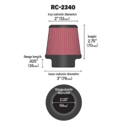 RC-2340 K&N Universal Clamp-On Air Filter 14 RC-2340 K&N Universal Clamp-On Air Filter -K&N Sales Store RC 2340 Dim 1