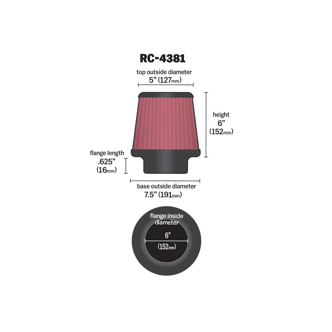RC-4381 K&N Universal Clamp-On Air Filter 4 RC-4381 K&N Universal Clamp-On Air Filter - Image 2