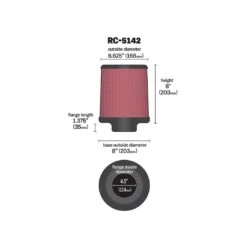 RC-5142 K&N Universal Clamp-On Air Filter 10 RC-5142 K&N Universal Clamp-On Air Filter -K&N Sales Store RC 5142 Dim 1