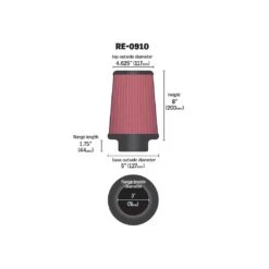 RE-0910 K&N Universal Clamp-On Air Filter 12 RE-0910 K&N Universal Clamp-On Air Filter -K&N Sales Store RE 0910 Dim