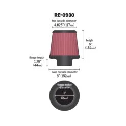 RE-0930 K&N Universal Clamp-On Air Filter -K&N Sales Store RE 0930 dim