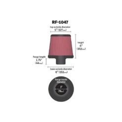 RF-1047 K&N Universal Clamp-On Air Filter -K&N Sales Store RF 1047 Dim 1