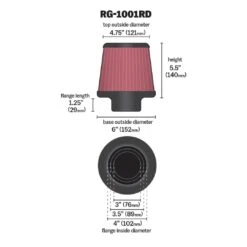 RG-1001RD-L K&N Universal Chrome Filter Multi Lingual 10 RG-1001RD-L K&N Universal Chrome Filter Multi Lingual -K&N Sales Store RG 1001RD L Dim 1