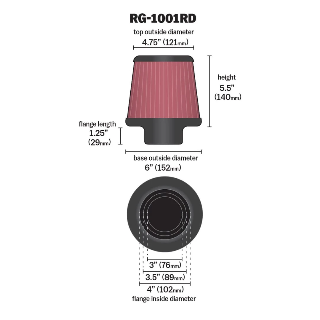 RG-1001RD-L K&N Universal Chrome Filter Multi Lingual 4 RG-1001RD-L K&N Universal Chrome Filter Multi Lingual - Image 2