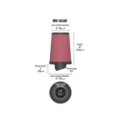 RU-3120 K&N Universal Clamp-On Air Filter 11 RU-3120 K&N Universal Clamp-On Air Filter -K&N Sales Store RU 3120 Dim 1