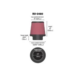 RU-3480 K&N Universal Clamp-On Air Filter -K&N Sales Store RU 3480 Dim