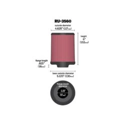 RU-3560 K&N Universal Clamp-On Air Filter -K&N Sales Store RU 3560 Dim