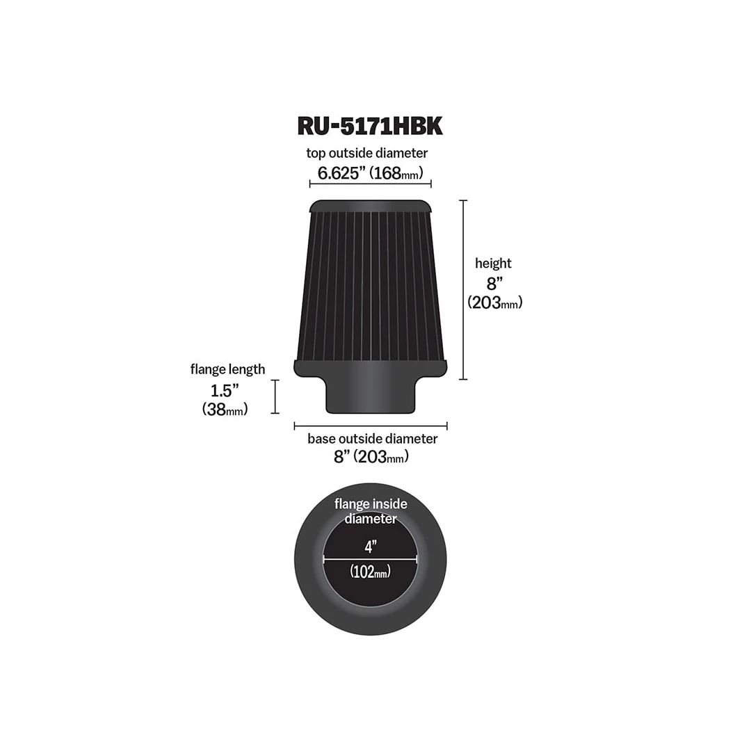 RU-5171HBK K&N Universal Clamp-On Air Filter 4 RU-5171HBK K&N Universal Clamp-On Air Filter - Image 2