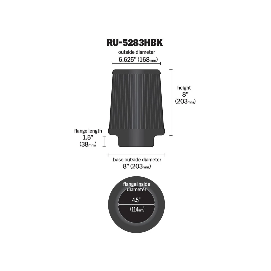 RU-5283HBK K&N Universal Clamp-On Air Filter 4 RU-5283HBK K&N Universal Clamp-On Air Filter - Image 2