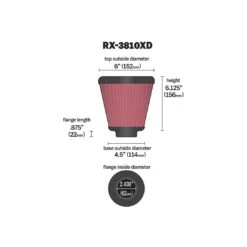 RX-3810XD K&N Universal X-Stream Clamp-On Air Filter -K&N Sales Store RX 3810XD Dim 1