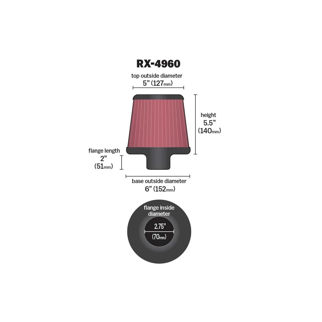 RX-4960 K&N Universal X-Stream Clamp-On Air Filter 4 RX-4960 K&N Universal X-Stream Clamp-On Air Filter - Image 2